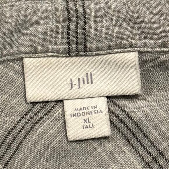 J Jill Tunic Top Cottage Minimalist Lagenlook Preppy Button Up Plaid Gray XLT - Picture 3 of 7